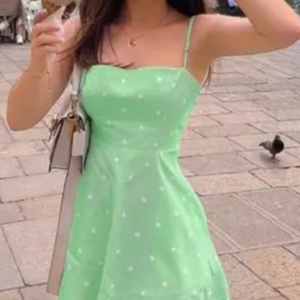 Zara Light Green Polka Dot Mini Dress